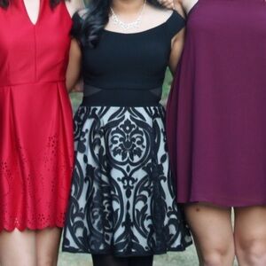 Xscape Black and Cream Ornate Dress